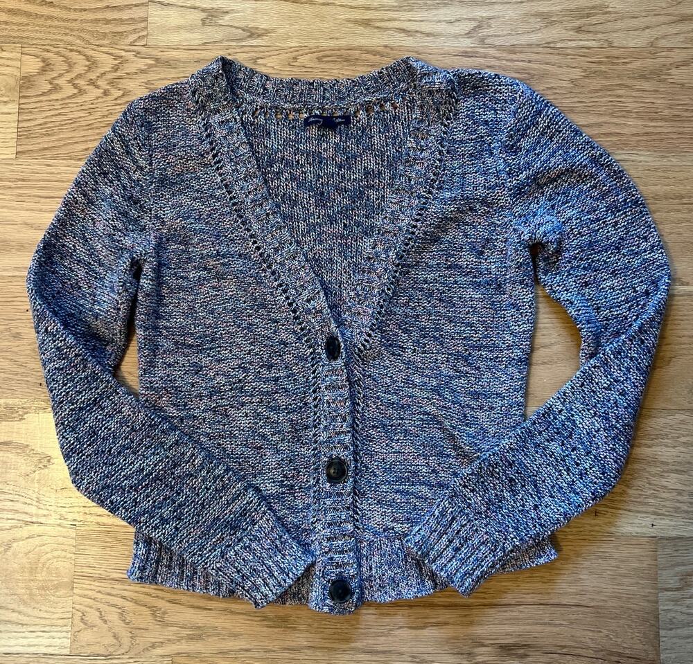 American Eagle Slouchy Marled Knit V Neck Button Up Grandpa Cardigan